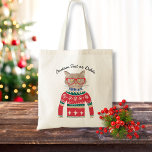 Bolsa Tote Gato Engraçado Vestindo Suéter de Natal Feio Perso<br><div class="desc">Festa de Natal engraçada, com um gato vestindo óculos vermelhos e um doce nórdico de Natal "Feio". Na verdade, achamos que ele é preferencialmente fofo! Adicione o texto personalizado acima ou exclua. Faz um Natal perfeito ou presente de aniversário de inverno para amantes de gatos. Excelente também para festas de...</div>