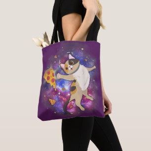 Bolsa Tote Gato Espacial Astronauta Gatinho Pizza Divertida M