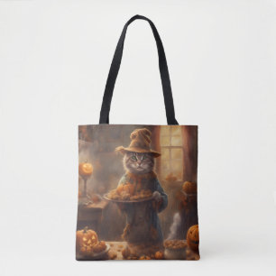 Bolsa Tote Gato Espantalho serve biscoitos Saca de Doce ou Tr