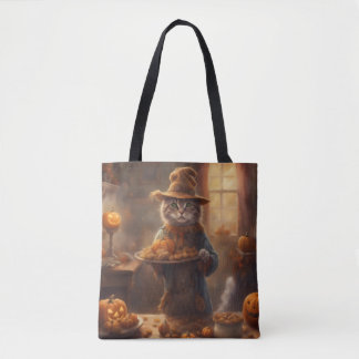 Bolsa Tote Gato Espantalho serve biscoitos Saca de Doce ou Tr