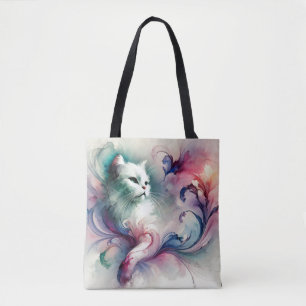 Bolsa Tote Gato Etéreo em Aquarela