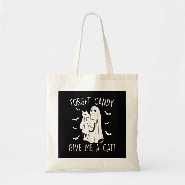 Bolsa Tote Gato Fantasma do Halloween Divertido Esquece Doce  (Frente)