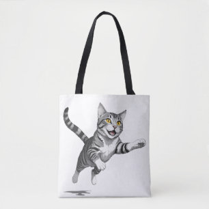 Bolsa Tote Gato Feliz Brincadeira Pulando No Ar Alegre