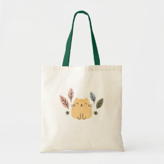 Bolsa Tote Gato Feliz com Folhas de Pastel