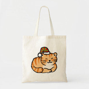 Bolsa Tote Gato Festivo de Natal - Gato Fofo com Chapéu de Pa