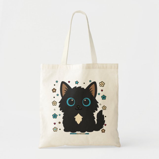 Bolsa Tote Gato Floral de Saquinhos Espirituosos (Frente)