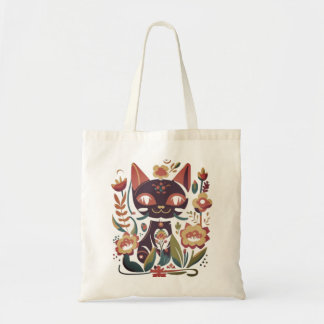 Bolsa Tote gato, flores, lindas flores
