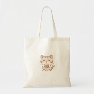 Bolsa Tote Gato Fofo Bebendo Café Design Kawaii