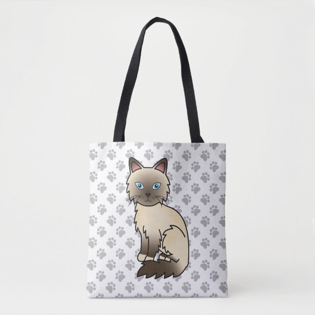 Bolsa Tote Gato Fofo de Chocolate Point Birman / Ragdoll & Pa (Frente)