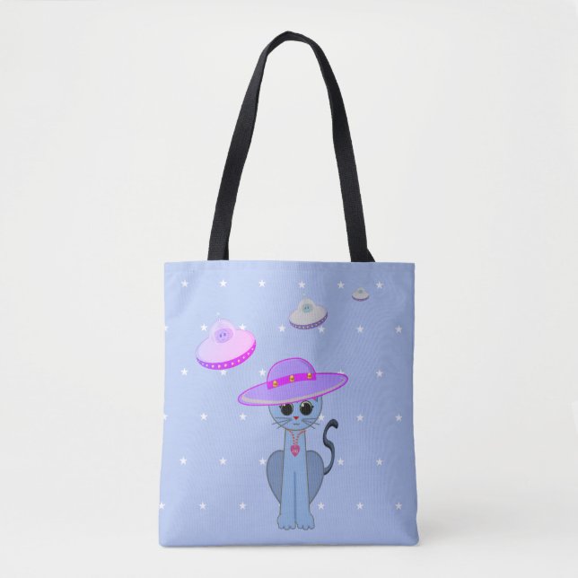 Bolsa Tote Gato Fofo em um Chapéu (Frente)