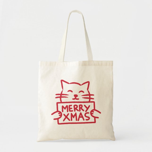 Bolsa Tote Gato Fofo Feliz Natal (Frente)