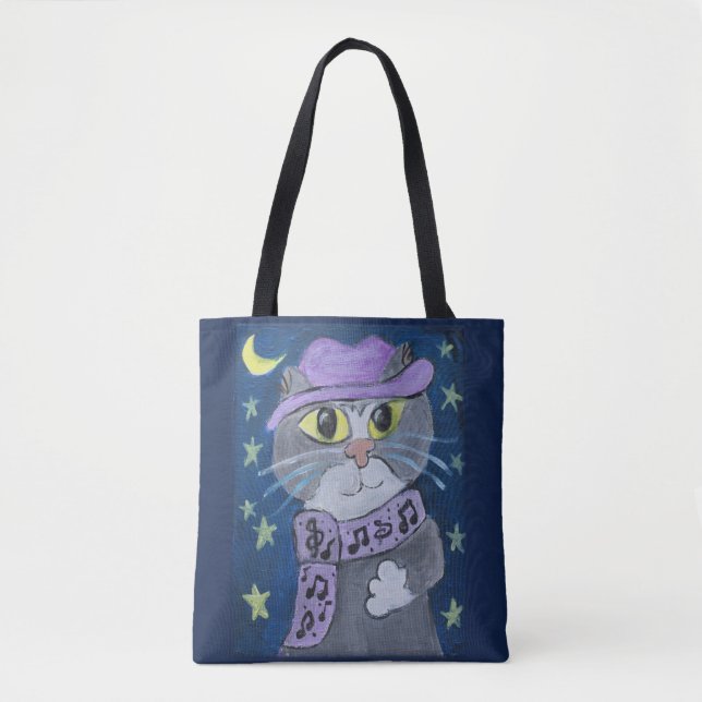 Bolsa Tote Gato Folk Art Jazz (Frente)