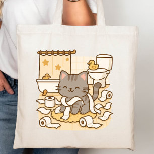 Bolsa Tote Gato Gatinho Kawaii Bonito Brincando com Rolos de 