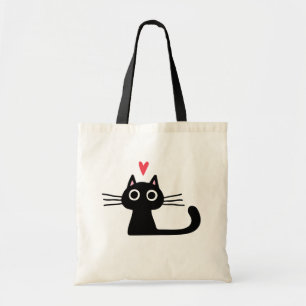 Bolsa Tote Gato Gatinho Preto com Coração Namorados