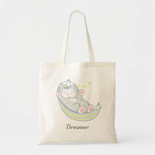 Bolsa Tote Gato Gatinho Sonhador Bonito em Hammock (Frente)