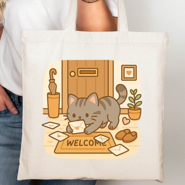 Bolsa Tote Gato Gato Bestial Kawaii Brincando com Letras (Criador carregado)