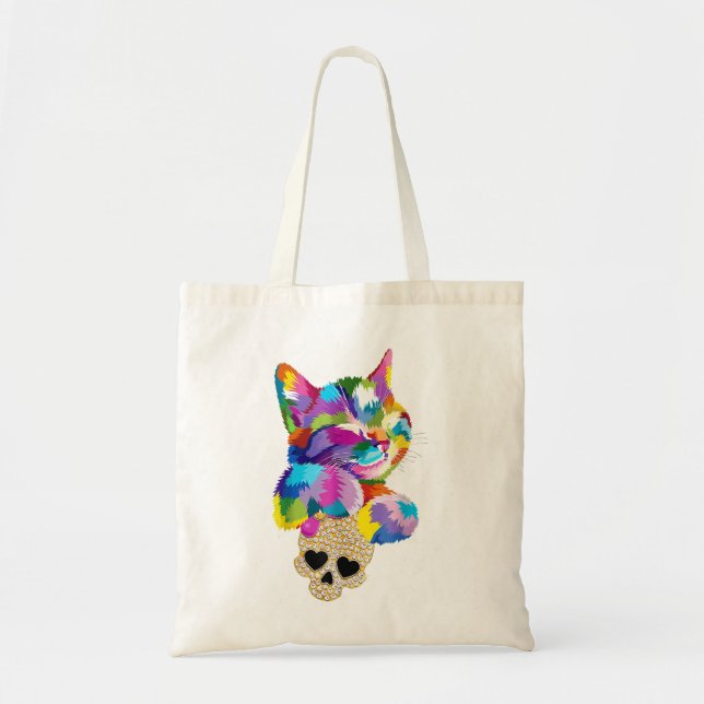 Bolsa Tote Gato Gato Bonito Caveira para amantes de gatinhos  (Frente)