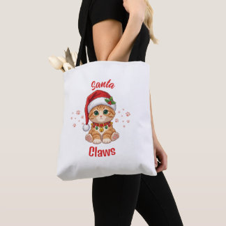 Bolsa Tote Gato Gengibre Divertido Chapéu de Papai Noel de Na