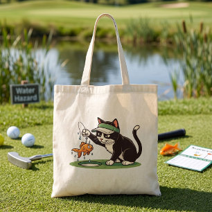 Bolsa Tote Gato Golfista Engraçado Pescando em Obstáculo de Á