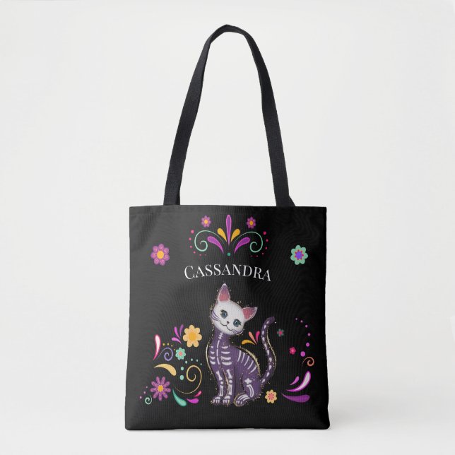 Bolsa Tote Gato Grito com Flores Coloridas (Frente)