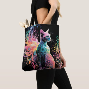 Bolsa Tote Gato Holográfico Espectral: Um Prisma de Elegância
