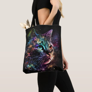 BOLSA TOTE GATO IMPRESSIONISTA DE GALÁXIA ESCURA COM ESTRELAS
