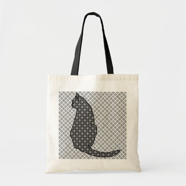 Bolsa Tote Gato Japonês - Impressão Kimono preto e branco (Frente)