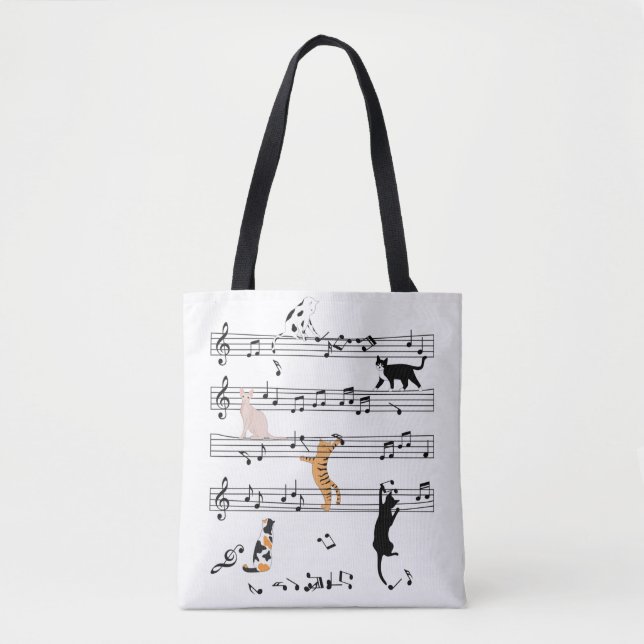 Bolsa Tote Gato Jogando Música De Nota, Presente De Gato Malv (Frente)