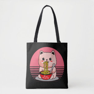 Bolsa Tote Gato Kawaii bonito comendo rêmen
