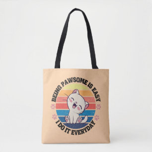Bolsa Tote Gato Kawaii branco e bonito