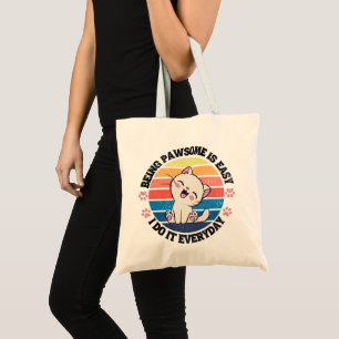 Bolsa Tote Gato Kawaii branco e bonito