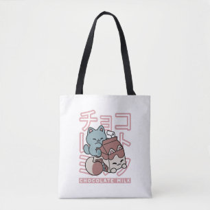 Bolsa Tote Gato Kawaii com Leite de Chocolate – Arte Pop Japo