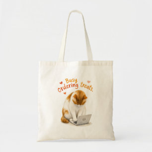 Bolsa Tote Gato Laranja Engraçado e Atarefado Fazendo Pedidos
