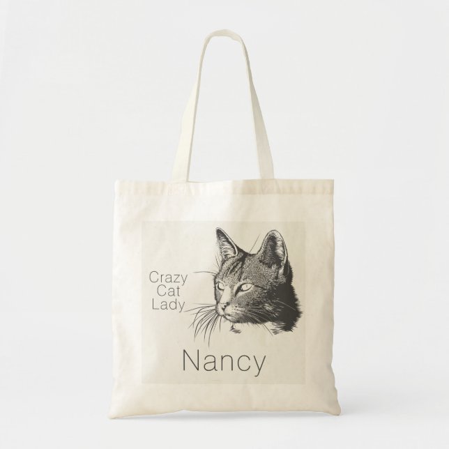 Bolsa Tote Gato Louco Artístico Personalizado Gato Dama Desen (Frente)