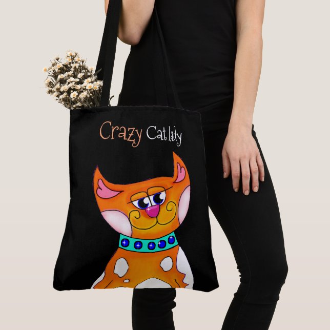Bolsa Tote Gato Louco de Gato de Cartoon Gato Saco (Close Up)