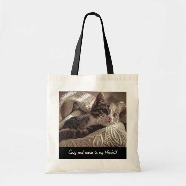 Bolsa Tote Gato Louco num Saco de Tote em Branco (Frente)