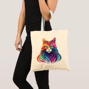 Bolsa Tote Gato Maine Coon Retrato Arco-Íris Cores