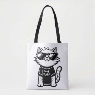 Bolsa Tote Gato mais legal do mundo com óculos de sol branco