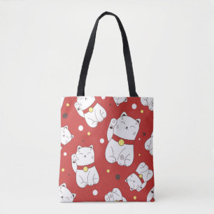 Bolsa Tote Gato Maneki-Neko, padrão de rabiscos japoneses.