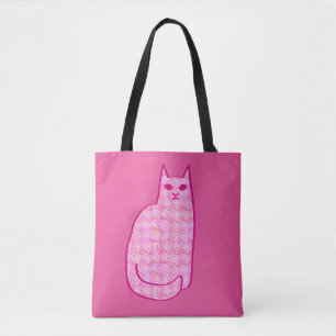 Bolsa Tote Gato Moderno do Século médio, Fúchsia e Rosas c