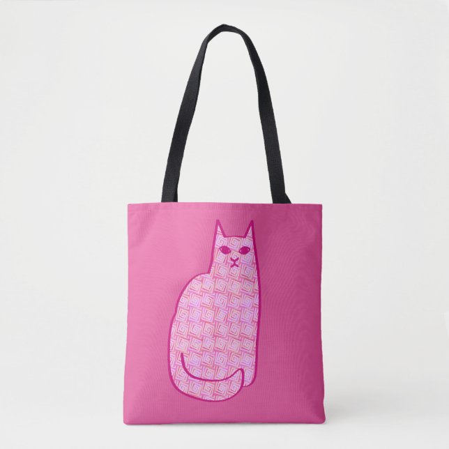 Bolsa Tote Gato Moderno do Século médio, Fúchsia e Rosas clar (Frente)
