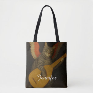 Bolsa Tote Gato Músico Alado Tocando Alaúde Arte