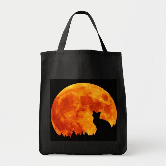 Bolsa Tote Gato na lua alaranjada completa (Frente)
