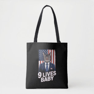 Bolsa Tote Gato na Suíte com Cabelo Trump Bandeira Americana 