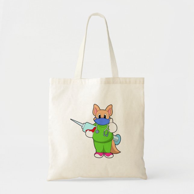 Bolsa Tote Gato na Vacinação com Seringa (Frente)