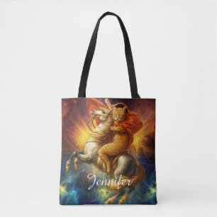 Bolsa Tote Gato Napoleão Cavalgando Cavalo Através da Galáxia