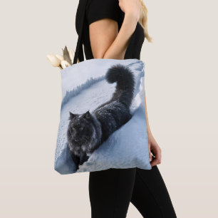Bolsa Tote Gato Negro Andando Em Neve Profunda