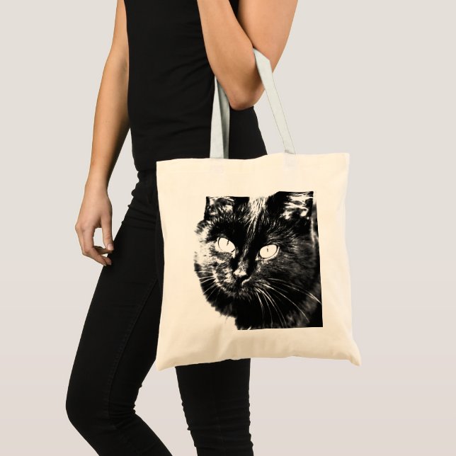 Bolsa Tote Gato Negro Bonito Negro Gato Gatinho Olhos Esboço (Frente (produto))
