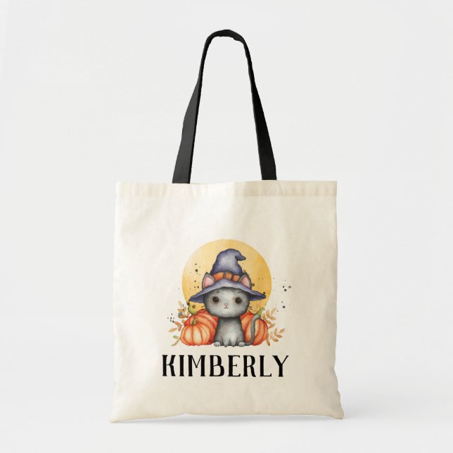 Bolsa Tote Gato Negro Bonito Personalizado Halloween (Frente)