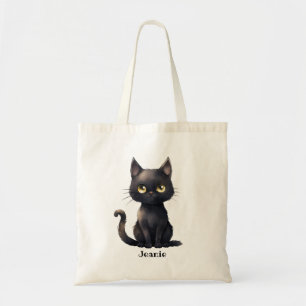 Bolsa Tote Gato Negro Branco Bonito para o Halloween Personal